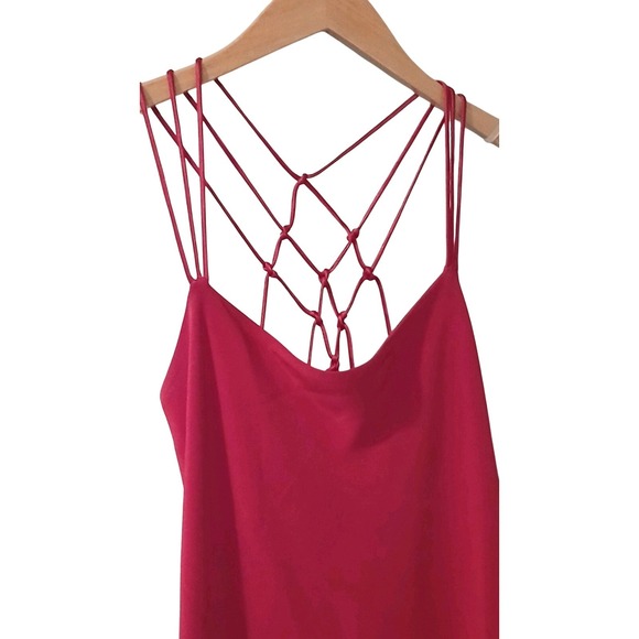 Red Midi Dress with Spaghetti Straps & Criss Cross Back Sleeveless - Picture 4 of 7
